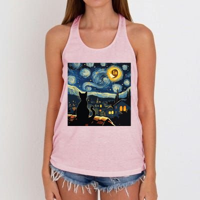 Halloween Starry Night Black Cat Comma La Kamala Harris Women's Knotted Racerback Tank