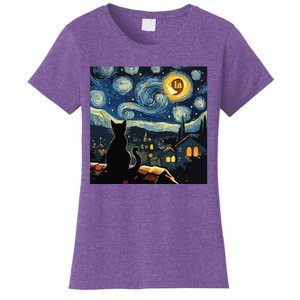 Halloween Starry Night Black Cat Comma La Kamala Harris Women's T-Shirt