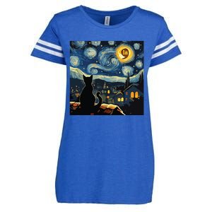 Halloween Starry Night Black Cat Comma La Kamala Harris Enza Ladies Jersey Football T-Shirt