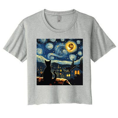 Halloween Starry Night Black Cat Comma La Kamala Harris Women's Crop Top Tee