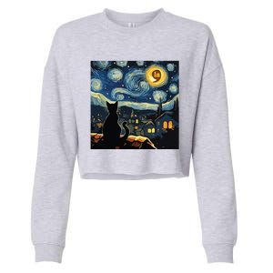 Halloween Starry Night Black Cat Comma La Kamala Harris Cropped Pullover Crew