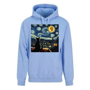 Halloween Starry Night Black Cat Comma La Kamala Harris Unisex Surf Hoodie