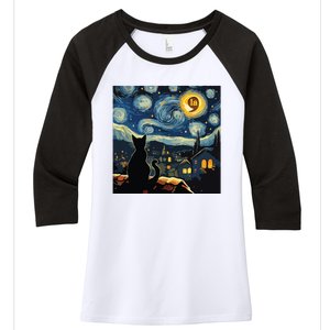 Halloween Starry Night Black Cat Comma La Kamala Harris Women's Tri-Blend 3/4-Sleeve Raglan Shirt