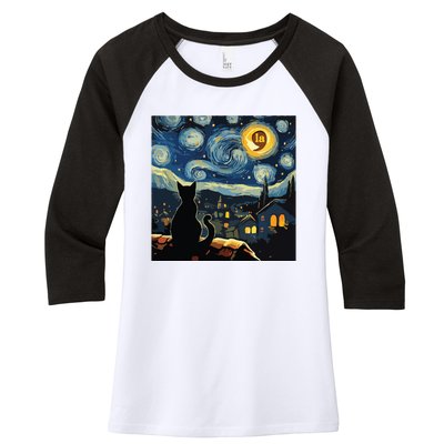 Halloween Starry Night Black Cat Comma La Kamala Harris Women's Tri-Blend 3/4-Sleeve Raglan Shirt