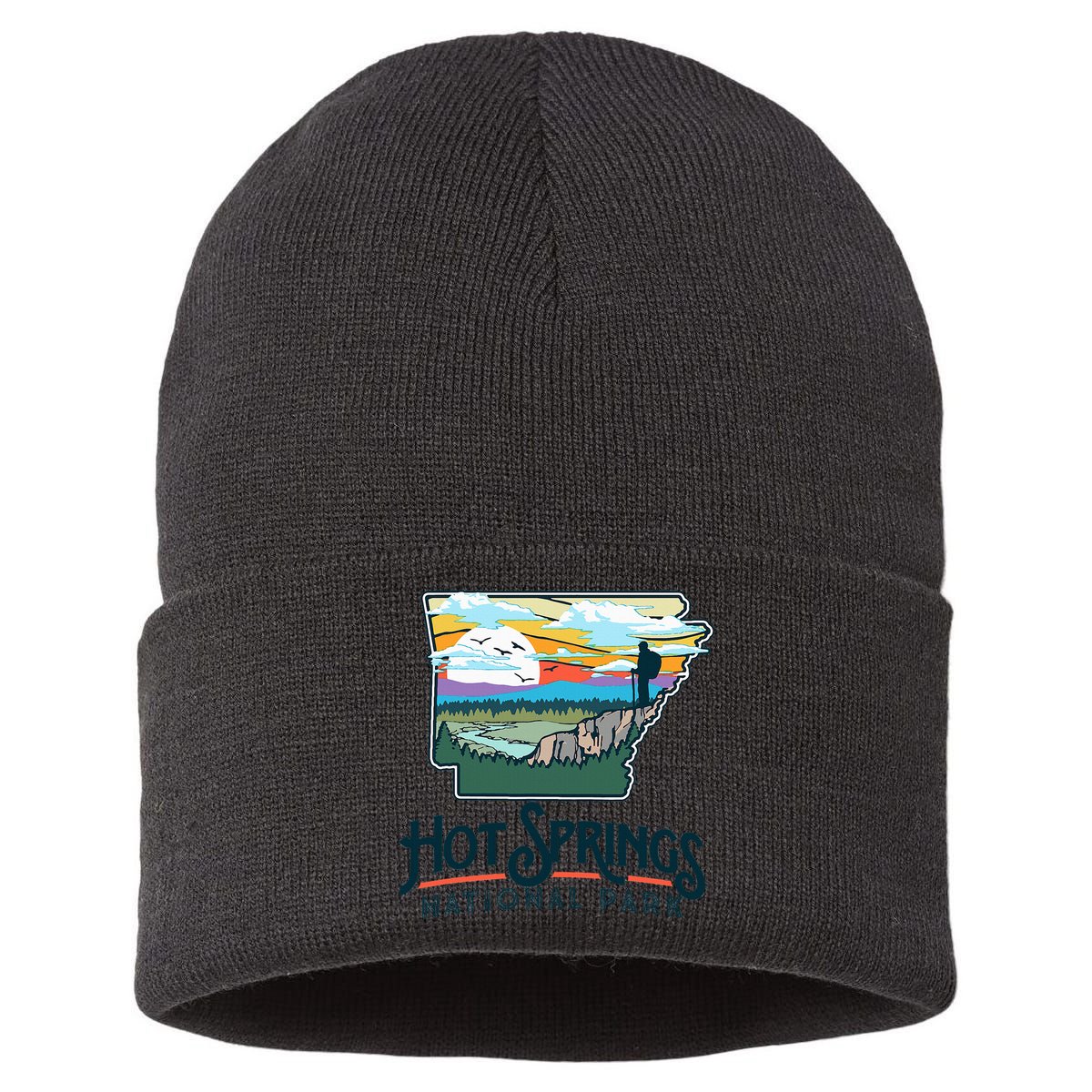 Hot Springs National Park Arkansas Nature Illustration  Sustainable Knit Beanie