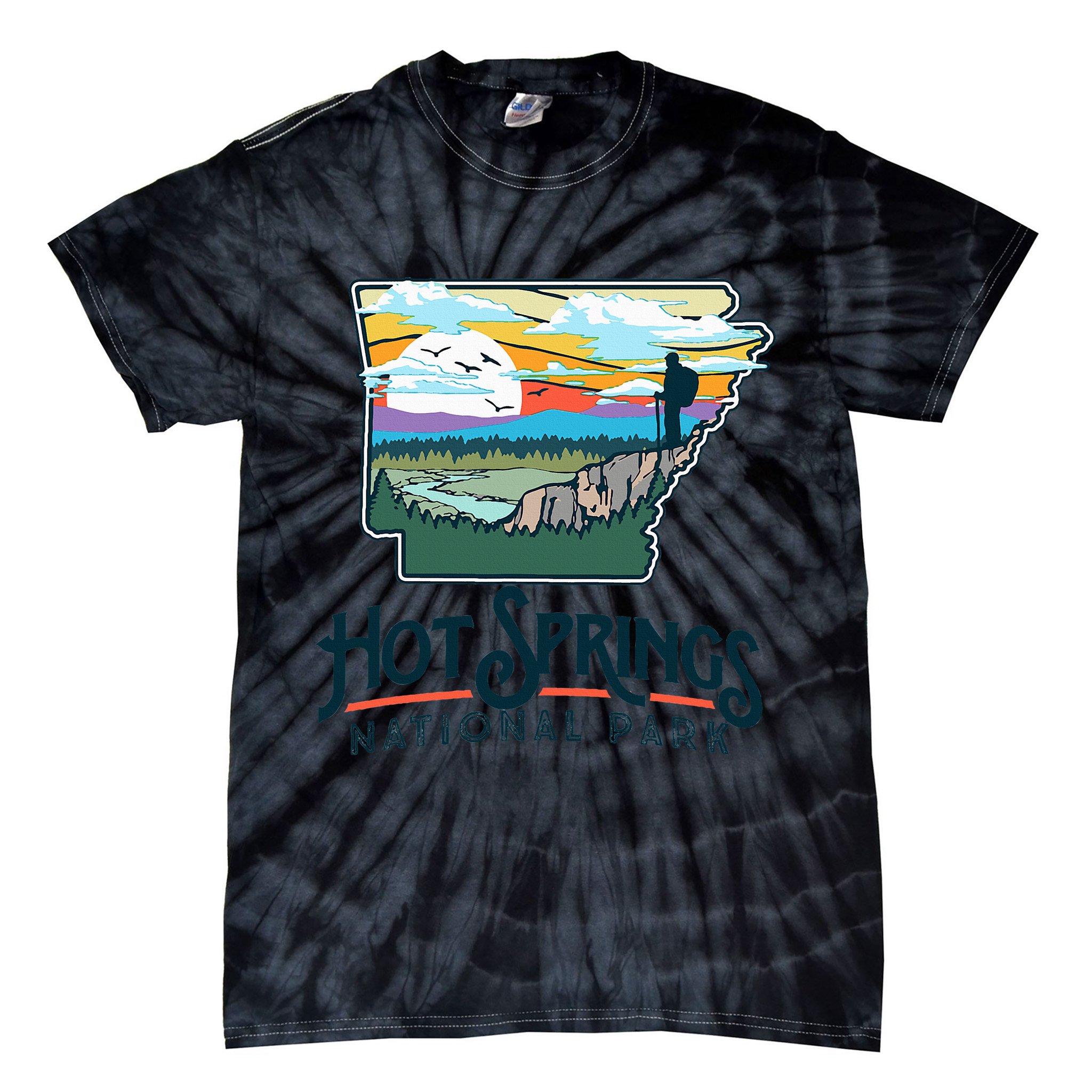Hot Springs National Park Arkansas Nature Illustration  Tie-Dye T-Shirt