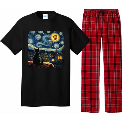 Halloween Starry Night Black Cat Comma La Kamala Harris Gift Pajama Set