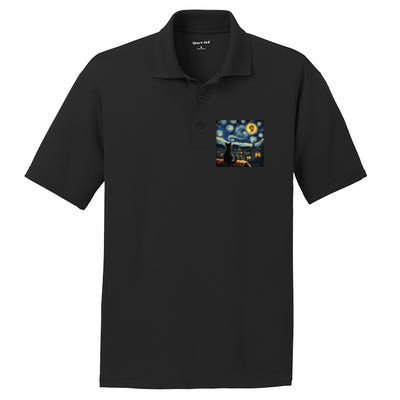 Halloween Starry Night Black Cat Comma La Kamala Harris Gift PosiCharge RacerMesh Polo