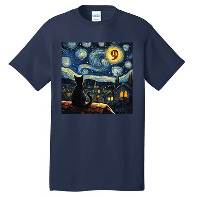 Halloween Starry Night Black Cat Comma La Kamala Harris Gift Tall T-Shirt