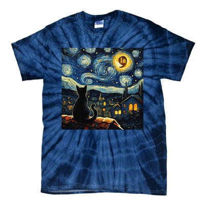 Halloween Starry Night Black Cat Comma La Kamala Harris Gift Tie-Dye T-Shirt