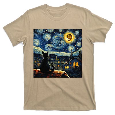 Halloween Starry Night Black Cat Comma La Kamala Harris Gift T-Shirt