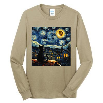 Halloween Starry Night Black Cat Comma La Kamala Harris Gift Tall Long Sleeve T-Shirt