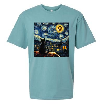 Halloween Starry Night Black Cat Comma La Kamala Harris Gift Sueded Cloud Jersey T-Shirt