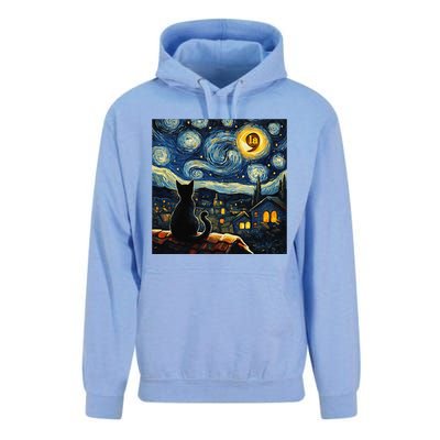 Halloween Starry Night Black Cat Comma La Kamala Harris Gift Unisex Surf Hoodie