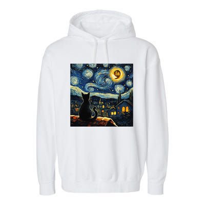 Halloween Starry Night Black Cat Comma La Kamala Harris Gift Garment-Dyed Fleece Hoodie