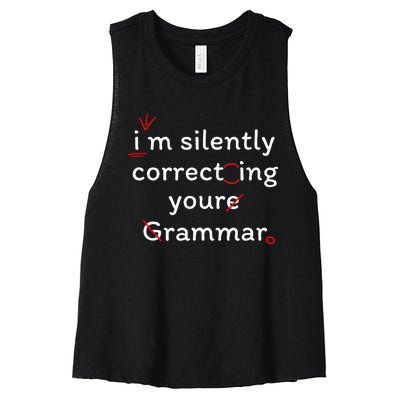 High School Nerd Math I Am Silently Correcting Your Grammar Women's Racerback Cropped Tank