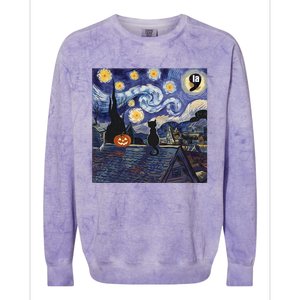 Halloween Starry Night Comma La Black Cat Kamala Harris Moon Colorblast Crewneck Sweatshirt