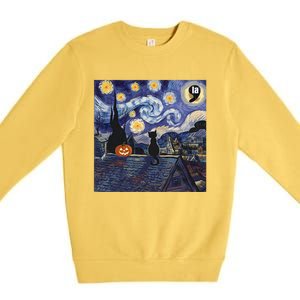 Halloween Starry Night Comma La Black Cat Kamala Harris Moon Premium Crewneck Sweatshirt