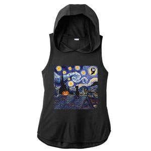 Halloween Starry Night Comma La Black Cat Kamala Harris Moon Ladies PosiCharge Tri-Blend Wicking Draft Hoodie Tank