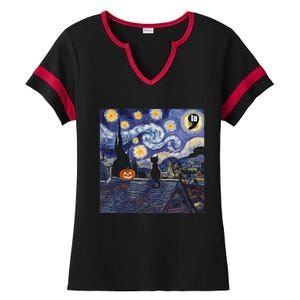 Halloween Starry Night Comma La Black Cat Kamala Harris Moon Ladies Halftime Notch Neck Tee