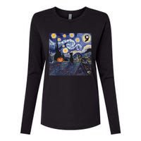 Halloween Starry Night Comma La Black Cat Kamala Harris Moon Womens Cotton Relaxed Long Sleeve T-Shirt