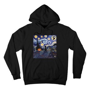 Halloween Starry Night Comma La Black Cat Kamala Harris Moon Hoodie