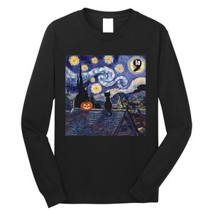 Halloween Starry Night Comma La Black Cat Kamala Harris Moon Long Sleeve Shirt