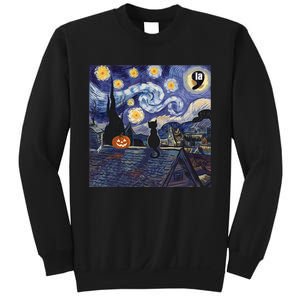 Halloween Starry Night Comma La Black Cat Kamala Harris Moon Sweatshirt