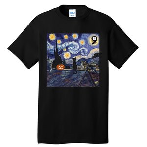 Halloween Starry Night Comma La Black Cat Kamala Harris Moon Tall T-Shirt