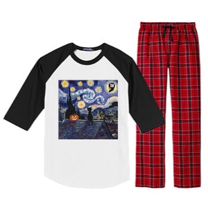 Halloween Starry Night Comma La Black Cat Kamala Harris Moon Raglan Sleeve Pajama Set