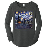 Halloween Starry Night Comma La Black Cat Kamala Harris Moon Women's Perfect Tri Tunic Long Sleeve Shirt