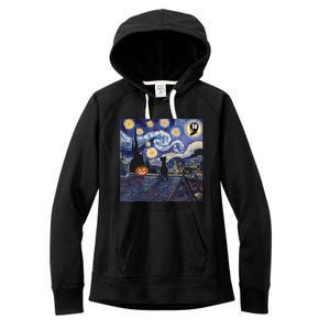 Halloween Starry Night Comma La Black Cat Kamala Harris Moon Women's Fleece Hoodie