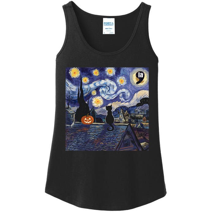 Halloween Starry Night Comma La Black Cat Kamala Harris Moon Ladies Essential Tank