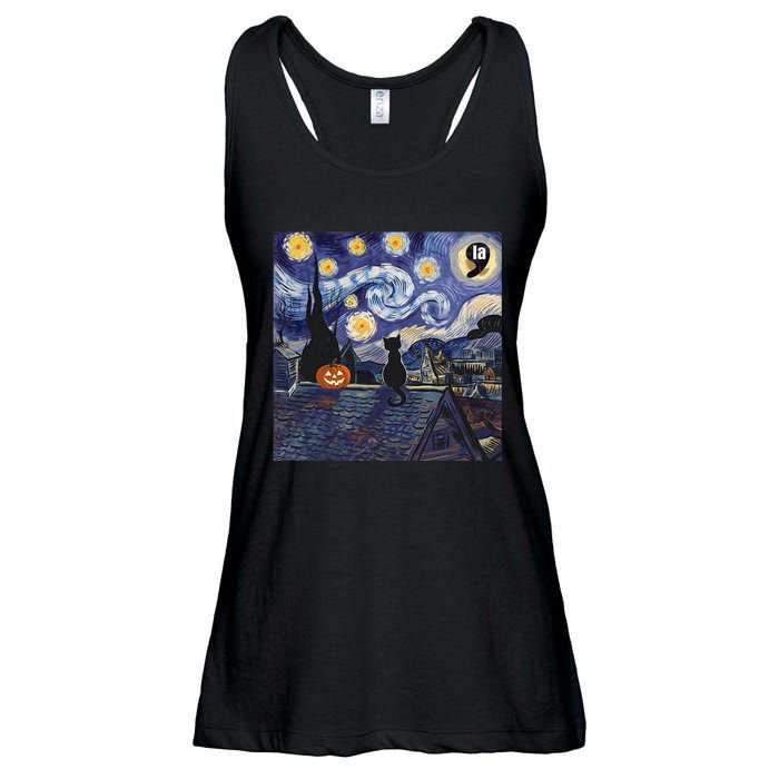 Halloween Starry Night Comma La Black Cat Kamala Harris Moon Ladies Essential Flowy Tank