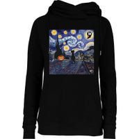 Halloween Starry Night Comma La Black Cat Kamala Harris Moon Womens Funnel Neck Pullover Hood