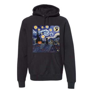 Halloween Starry Night Comma La Black Cat Kamala Harris Moon Premium Hoodie