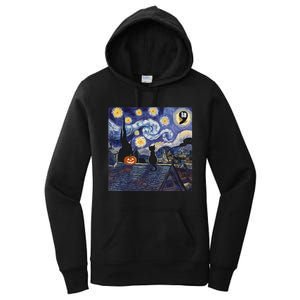 Halloween Starry Night Comma La Black Cat Kamala Harris Moon Women's Pullover Hoodie