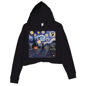 Halloween Starry Night Comma La Black Cat Kamala Harris Moon Crop Fleece Hoodie