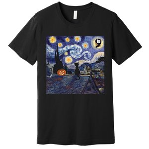 Halloween Starry Night Comma La Black Cat Kamala Harris Moon Premium T-Shirt