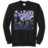 Halloween Starry Night Comma La Black Cat Kamala Harris Moon Tall Sweatshirt