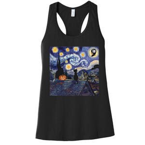 Halloween Starry Night Comma La Black Cat Kamala Harris Moon Women's Racerback Tank