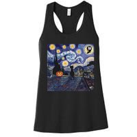 Halloween Starry Night Comma La Black Cat Kamala Harris Moon Women's Racerback Tank