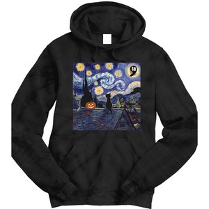 Halloween Starry Night Comma La Black Cat Kamala Harris Moon Tie Dye Hoodie