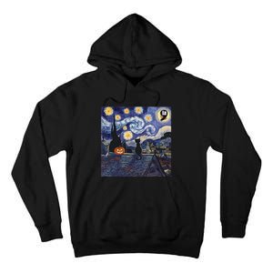 Halloween Starry Night Comma La Black Cat Kamala Harris Moon Tall Hoodie