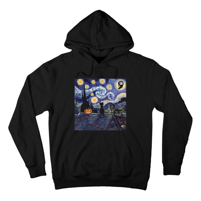 Halloween Starry Night Comma La Black Cat Kamala Harris Moon Tall Hoodie