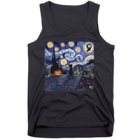 Halloween Starry Night Comma La Black Cat Kamala Harris Moon Tank Top