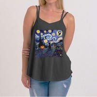 Halloween Starry Night Comma La Black Cat Kamala Harris Moon Women's Strappy Tank