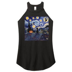 Halloween Starry Night Comma La Black Cat Kamala Harris Moon Women's Perfect Tri Rocker Tank