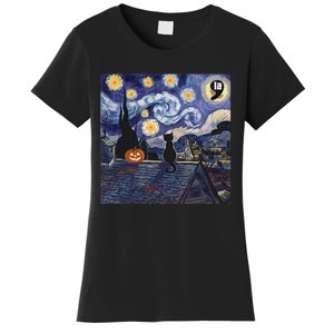 Halloween Starry Night Comma La Black Cat Kamala Harris Moon Women's T-Shirt