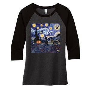 Halloween Starry Night Comma La Black Cat Kamala Harris Moon Women's Tri-Blend 3/4-Sleeve Raglan Shirt